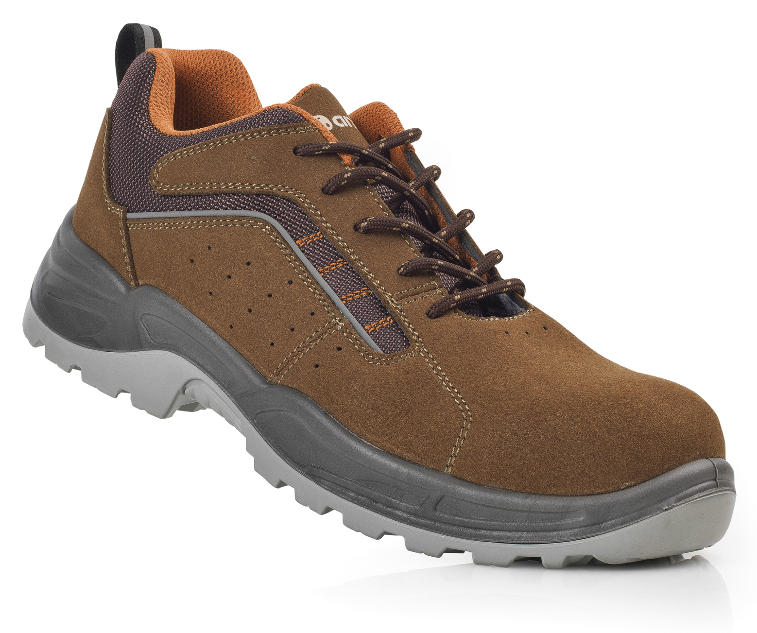 Zapato de orte de serraje en microfibra perforada y rejilla sintética transpirable.
Puntera de seguridadde de fibra de vidrio.
Plantilla anti-perforación Textil.
Suela PU/PU de doble densidad.
Plantilla EVA conformada.
Máximo coeficiente anti-deslizamiento SRC. 
Tallas: 34 a 49