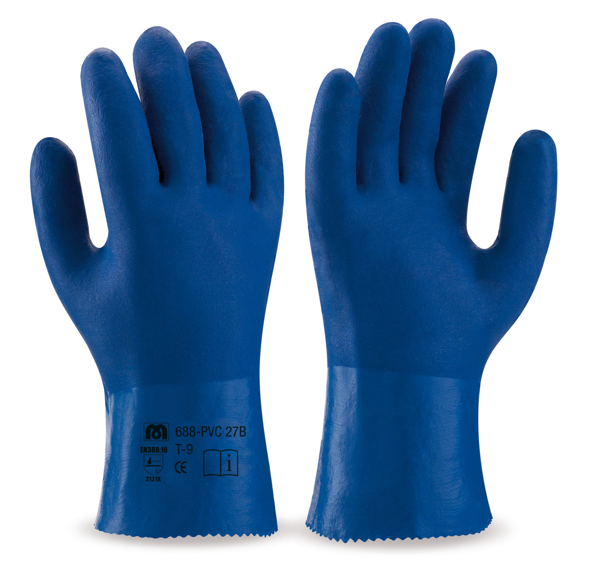 Guante de PVC estanco de 27 cm. en color azul de doble capa rugosa. Aplicaciones: Manipulación General. Guante estanco de PVC para uso en medios grasos y acuosos. Interior de algodón flockado y recomendado para industria química y petroquímica, gasolineras, cisternas, desengrasado, disolventes, aceites, pinturas y barnices, disolventes y detergentes, hidrocarburos, construcción, limpieza (no certificados para riesgo químico).
Características y ventajas: - El PVC proporciona impermeabilidad, buena resistencia a los productos químicos, a las grasas y a los hidrocarburos.
Muy ligeros, flexibles, con alta dexteridad y resistencia a la abrasión.
Acabado de doble capa rugosa que proporciona un excelente grip tanto en condiciones secas como húmedas.
Longitud: 27 cm. 
Talla: 9
