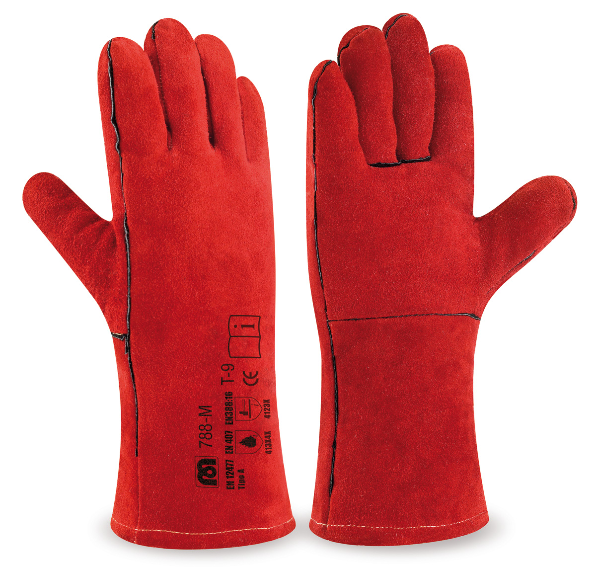 Guante de soldador de piel serraje vacuno 1ª con costuras de Kevlar y forrado especial interior. 35 cm. Aplicaciones: Riesgo por soldadura, Riesgos mecánicos y Riesgo Térmico. Actividades de soldadura y manipulación pesada y procesos relacionados Tipo A. También ofrecen protección contra agresiones mecánicas y calor (hasta 100ºC).
Características y ventajas: - Guante fabricado con piel serraje vacuno de excelente calidad con forro interior y costuras ignífugas (hilo de Kevlar).
La piel de serraje otorga al guante una buena resistencia al corte y a la temperatura.
Serraje vacuno 1ª que ofrece excelentes prestaciones mecánicas a la abrasión y al rasgado.
El forro interior proporciona calidez y aislamiento térmico.
Libres de Cromo, PCP, Bencidina y otros productos químicos por lo que protegen la salud del usuario y el medio ambiente.
Fabricado bajo el sistema de gestión de calidad ISO:9001-2008.
Calidad constante en la piel. 
Talla: 9