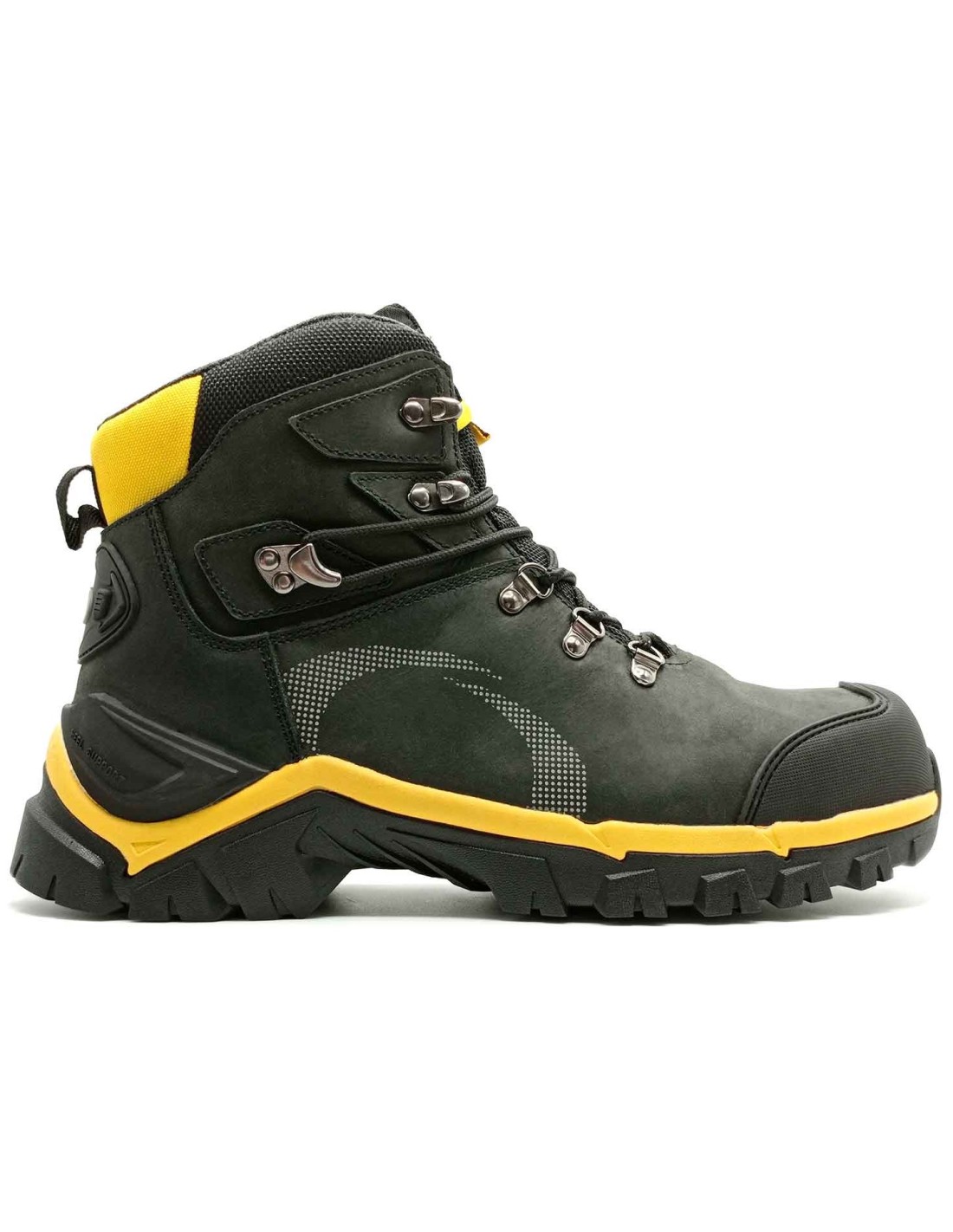 Bota trekking de seguridad S3 fabricado en piel Nobuck.
Membrana Forlitex. 
Plantilla anti-perforación textil.
Plantilla “PFM Insole Technology”. Plantilla interior antiestática y antibacteriana de material espumado con soporte textil, diseño ergonómico conforme a patrones biomecánicos de marcha.
Cuello acolchado para un mejor confort. Acolchado suave con espuma transpirable.
Refuerzo de microfibra en zona del talón. Sistema de cierre con cordones.
Suela exterior de EVA con piso nitrilo y tacos altos para el agarre en cualquier superficie. Formulación especial ESD con resistencia eléctrica según EN 61340.
Normativa EN ISO 20345:2011 S3 HI CI HRO WR SRC + ESD.
Tallas 35-48.
