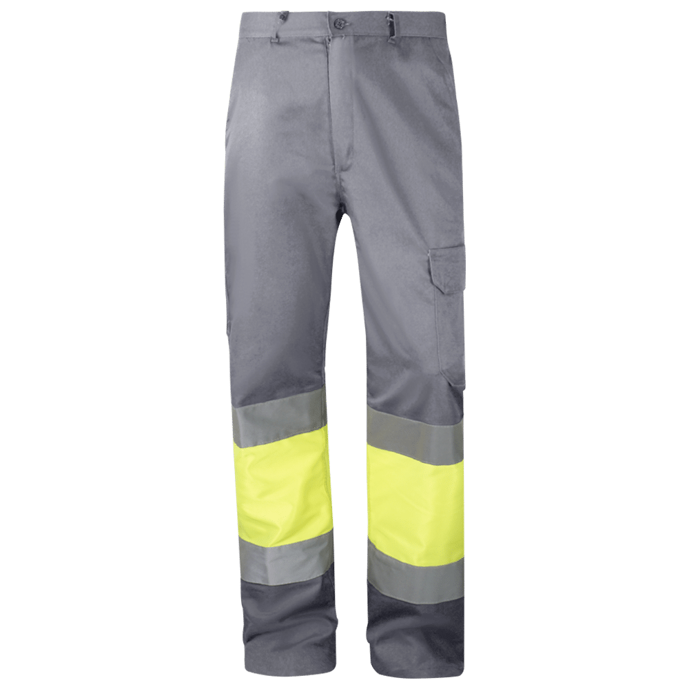 Pantalón multibolsillos combinado Alta Visibilidad. Bolsillos franceses en costados con presillas anti-desgarro. Bolsillo trasero de parche con tapeta, velcro. Bolsillo portaherramientas en lateral derecho. Bolsillo de parche con cartera, velcro en lateral izquierdo. Todas las costuras de la prenda reforzadas. Cintura elástica con 5 trabillas.. Tejido AV y 2 bandas reflectantes de 7cm / 25 lavados.. Certificado EN20471:2013 CAT II – Clase 1. COMPOSICIÓN Peso tejido: 240 grs. Composición tejido Alta Visibilidad: 60% Algodón, 40% Poliéster. Composición tejido principal: 65% Poliéster, 35% Algodón.
Disponible en 5 colores.
Tallas: 36 a 66