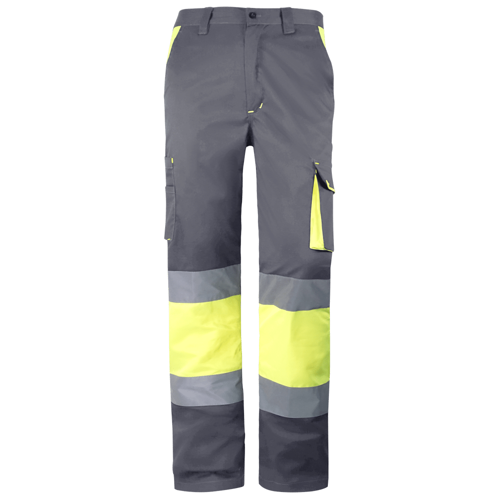 Pantalón en tejido elástico multibolsillos combinado en Alta Visibilidad.
Bolsillos franceses en costados con presillas anti-desgarro, pieza interior contraste AV.
Bolsillos traseros de parche con tapeta y velcro. Contraste vivos AV.
Bolsillo de parche con cartera, velcro y fuelle contraste en lateral derecho, bolsillo portaobjetos con velcro en lateral izquierdo.
Todas las costuras de la prenda reforzadas, costuras principales con 3 hilos.
Cintura elástica y 5 trabillas con holgura.
Color hilo y presillas en contraste.
Complemento tejido AV y 2 bandas reflectantes 25 ciclos en perneras.
Bandas reflectantes 7cm.
Certificado EN20471:2013/A1:2016 CAT II – Clase 1.
COMPOSICIÓN
Peso tejido: 245 grs.
Composición tejido Alta Visibilidad: 60% Algodón,40% Poliéster.
Composición tejido Base: 64% Poliéster, 34% Algodón, 2% Elastano.
Disbponible en 3 combinaciones.
Tallas: 38 a 60
