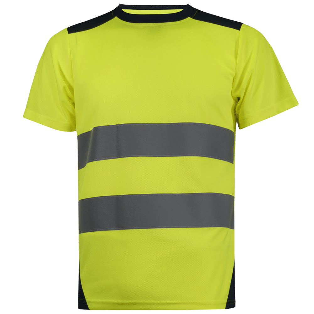 Camiseta en poliéster micropiqué combinado de alta visibilidad. Cuello redondo en contraste. Tejido estabilizado contra deformaciones y encogimientos excesivos. Protección antibacteriana que reduce el mal olor. Certificado EN20471:2013/A1:2016 CAT II – Clase 2. Bandas de 7 cm. COMPOSICIÓN Peso tejido: 140 grs. Composición tejido Alta Visibilidad: 100% Poliéster. Composición tejido contraste: 100%poliéster.
Colores: amarillo fluor y naranja fluor
Tallas: XS a 4XL